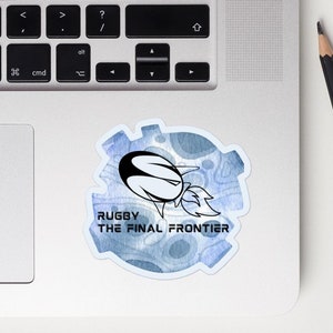 Stickers de rugby pour femmes amusants et mignons - Stickers de rugby espace bleu - Parfaits pour les ordinateurs portables, les bouteilles d'eau et les journaux