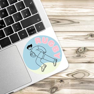 Stickers rugby mignons et audacieux - Stickers rugby femme - Rose, bleu et vert - Parfaits pour les ordinateurs portables, les bouteilles d'eau et les journaux