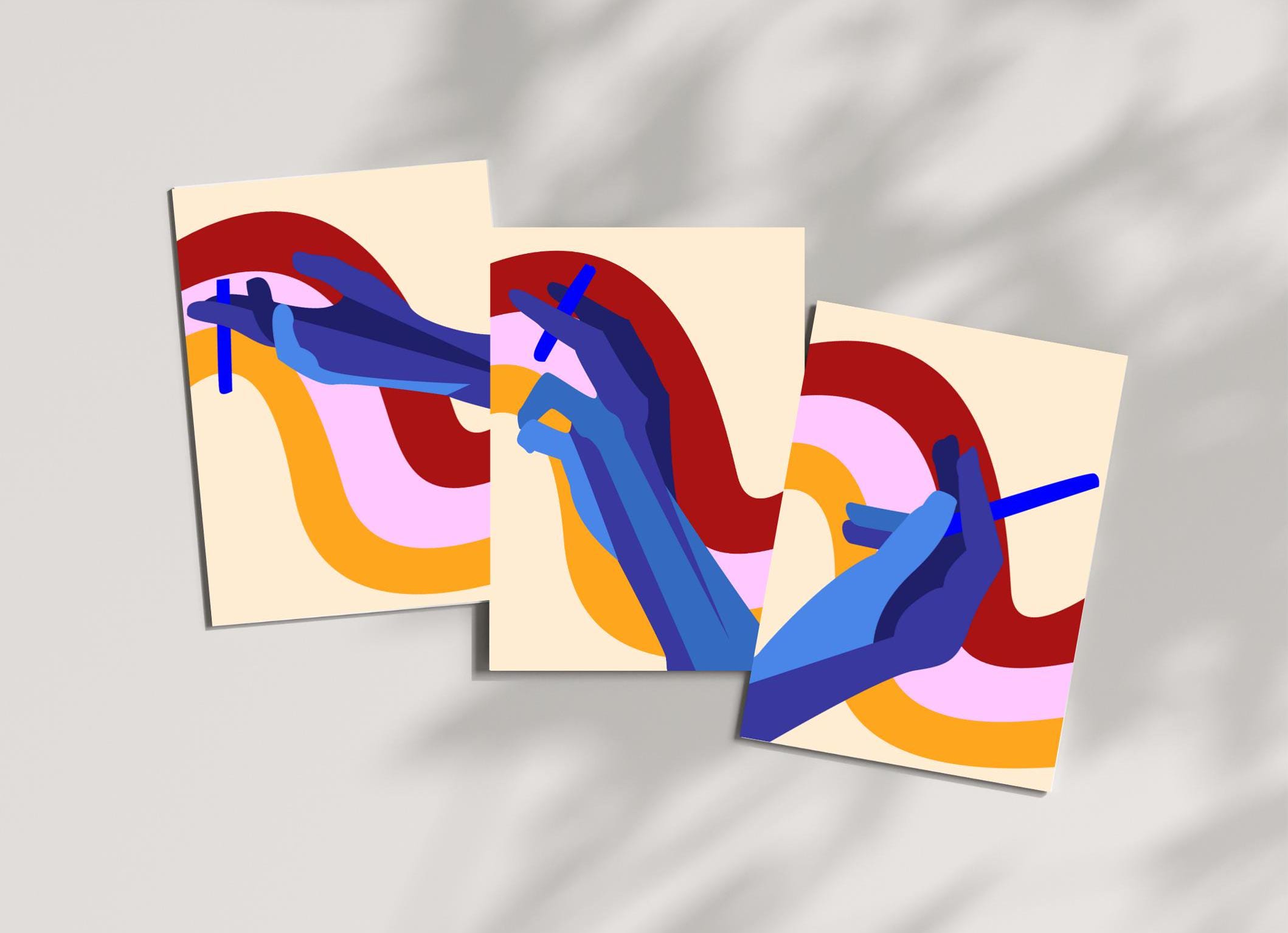 Colorful Abstract Hand Art Print: Modern Minimalist Poster - Etsy