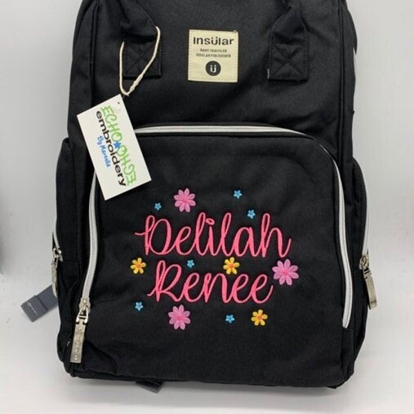 Diaper bag, Nappy, Baby Bag. Backpack PERSONALIZED  name monogram embroidered   6 Color options  Insular