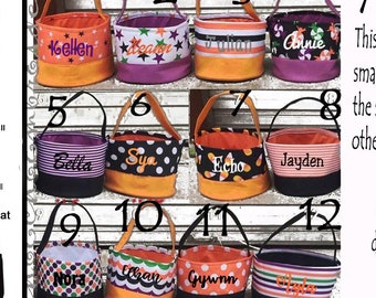 Halloween Trick or Treat Bucket - Basket Tote, Toy bucket - Personalized Monogrammed name  -  Embroidered with name optional