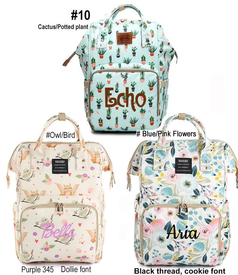 Diaper bag, Nappy, Baby Bag. Backpack PERSONALIZED  name monogram embroidered Unicorn, Fox, Deer, Cactus,  Llama, Arrow, flowers, Feather