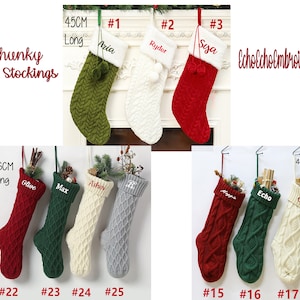 Christmas stockings,  Chunky knit Stocking personalized embroidered monogrammed name. Christmas  3 styles