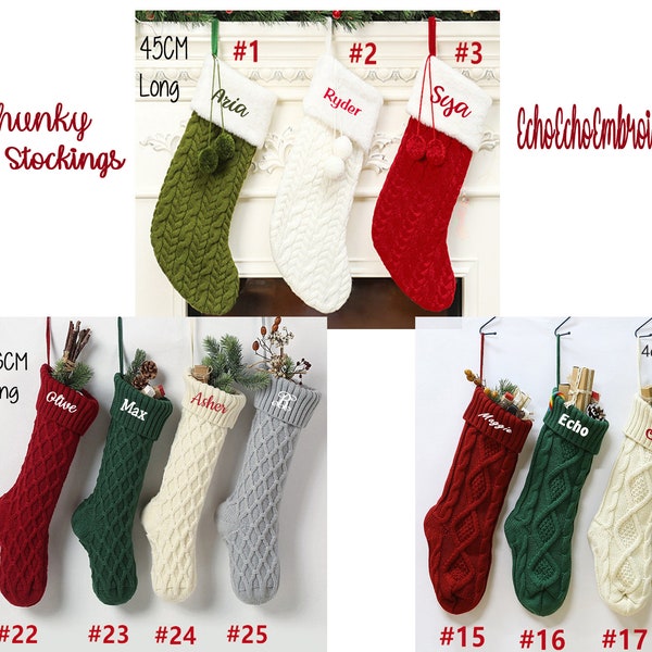 Christmas stockings,  Chunky knit Stocking personalized embroidered monogrammed name. Christmas  3 styles