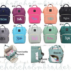 Diaper bag, Nappy, Baby Bag. Backpack PERSONALIZED  name monogram embroidered 12 Color options