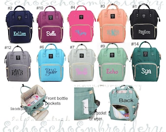 Diaper bag, Nappy, Baby Bag. Backpack PERSONALIZED  name monogram embroidered 12 Color options