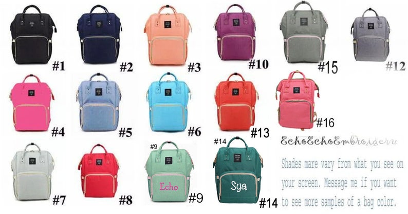 Diaper bag, Nappy, Baby Bag. Backpack PERSONALIZED name monogram embroidered 12 Color options 5 Periwink blue/purp