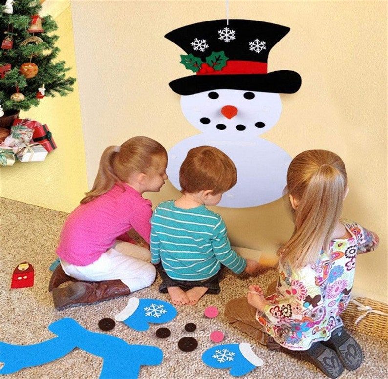 DIY Felt Snowman or Christmas tree wall hang game kids toy decoration. Option to have it Personalized with names image 4