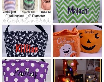 Halloween Trick or Treat Bucket - Basket Tote, Toy bucket - Personalized Monogrammed name  -  Embroidered with name optional