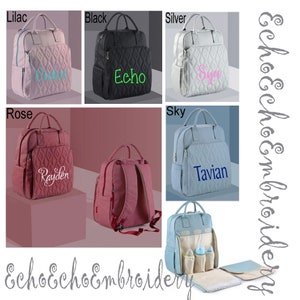 Diaper bag, Nappy, Baby Bag. Backpack PERSONALIZED  name monogram embroidered   5 Color options  Quilted bag with rest area