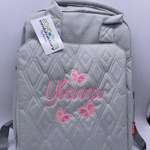 Diaper bag, Nappy, Baby Bag. Backpack PERSONALIZED  name monogram embroidered   5 Color options  Quilted bag with rest area