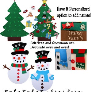 DIY Felt Snowman or Christmas tree wall hang game kids toy decoration. Option to have it Personalized with names image 1