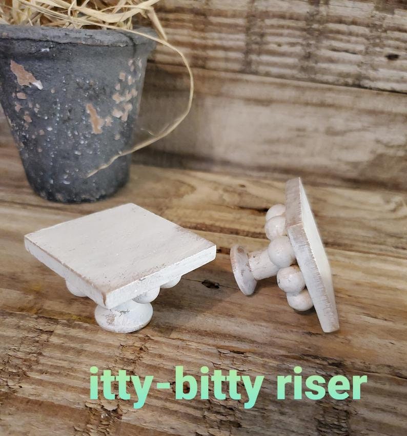 Square itty-bitty Wood Riser Mini Farmhouse Decor Beaded image 0