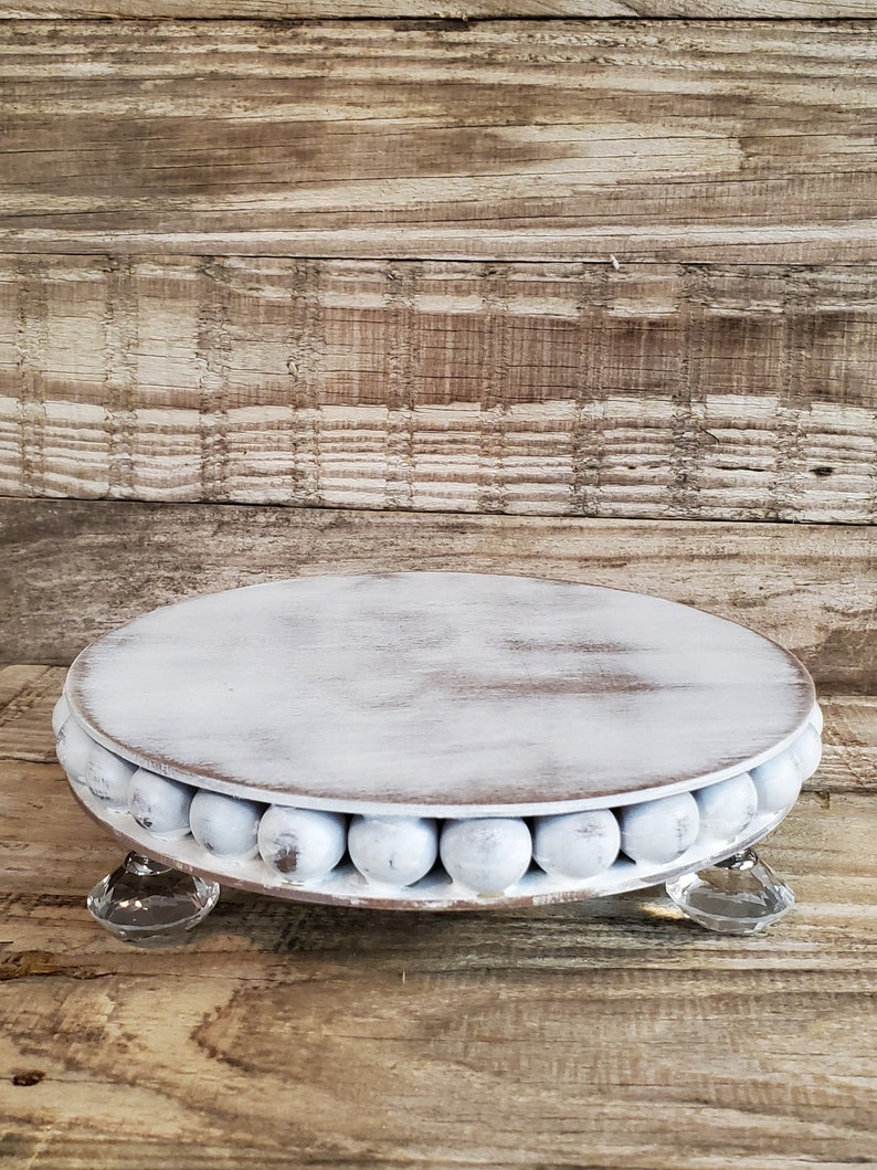 Small Round Beaded Riser Farmhouse Decor Boho Decor White image 0