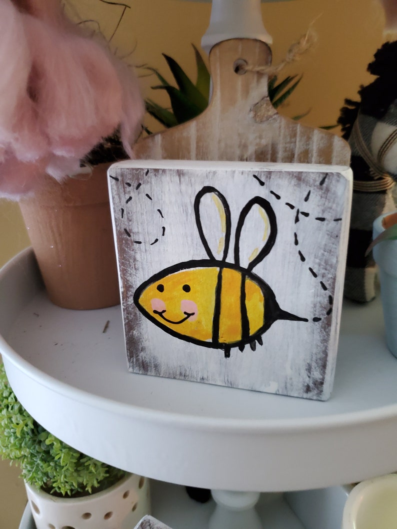 Bee mini wood block Bee Decor Tiered Tray decor Summer image 1