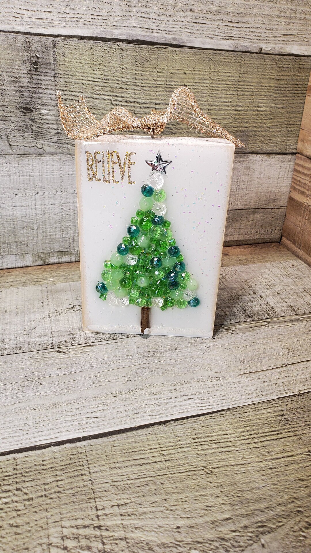 Glass Beads Christmas Tree Art Block Christmas Decor Etsy