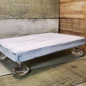 Rustic White Wood Riser, Wood Riser With Glass Feet, Tabletop Display ...