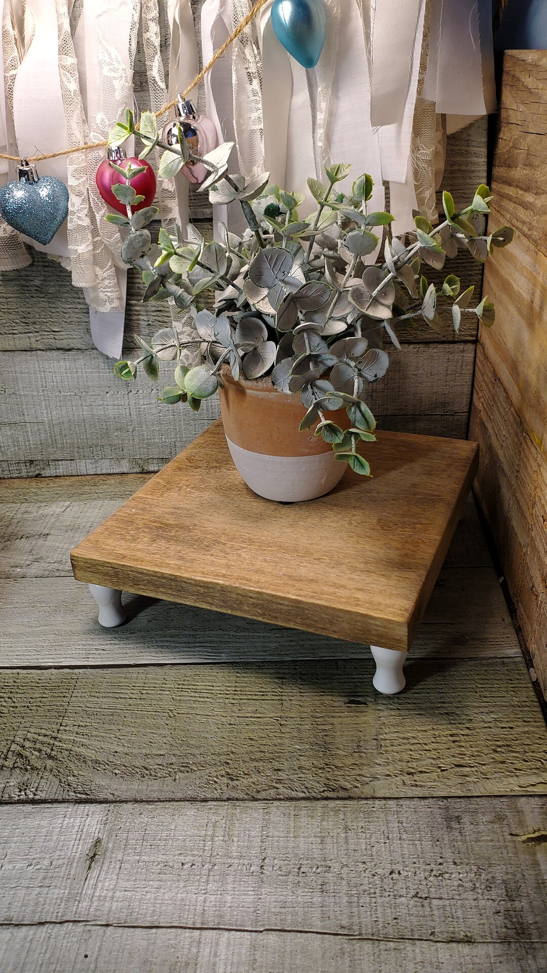 Wood Display Riser, Farmhouse Decor, Wood Plant Stand, Weathered Riser ...