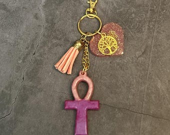 Resin Ankh Keyring • Handmade Key of Life Symbol Bag Charm for Gift Giving