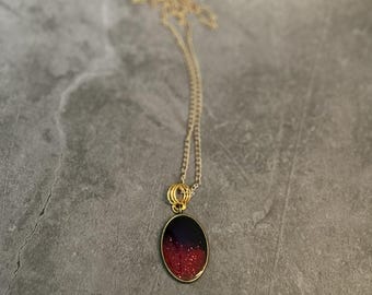 Handmade Resin Oval Pendant • Pink Purple Necklace for Everyday Wear or Gifting