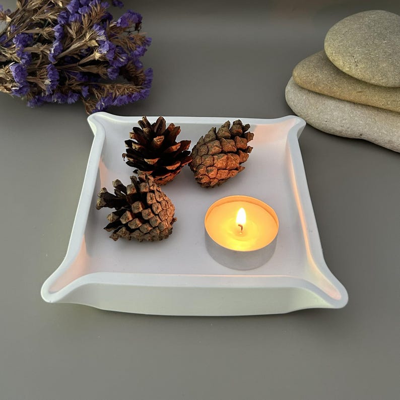 Handmade White Square Pinched Corner Catchall Tray • Minimalist Decor bild 6