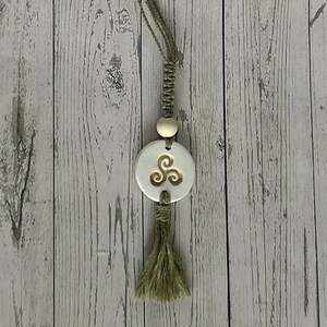 Handmade Celtic Clay Talisman Car or Home Diffuser • Mini Disc with Macramé Cord