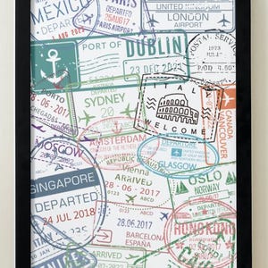 Póster de sello de viaje blanco