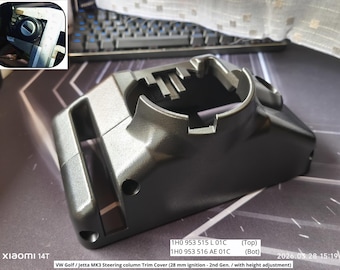 Steering column cover (hood) for Golf 3 2nd generation (28mm ignition switch diameter) - Adjustable version + Warning light - ASA-Carbon + Screws included