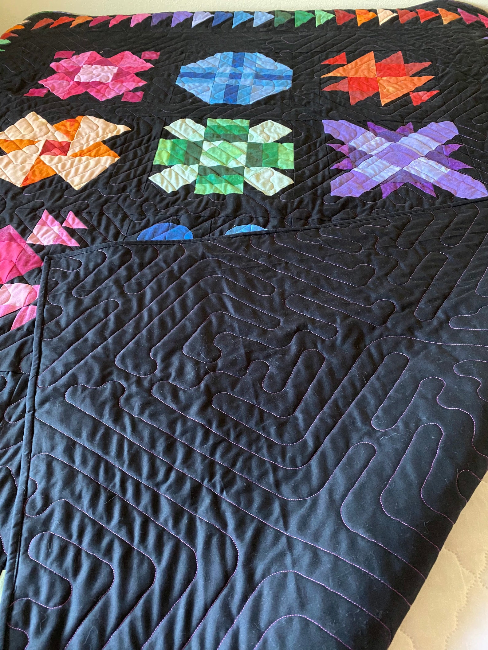 Multicolored Black Background Quilt, Throw, Twin Etsy