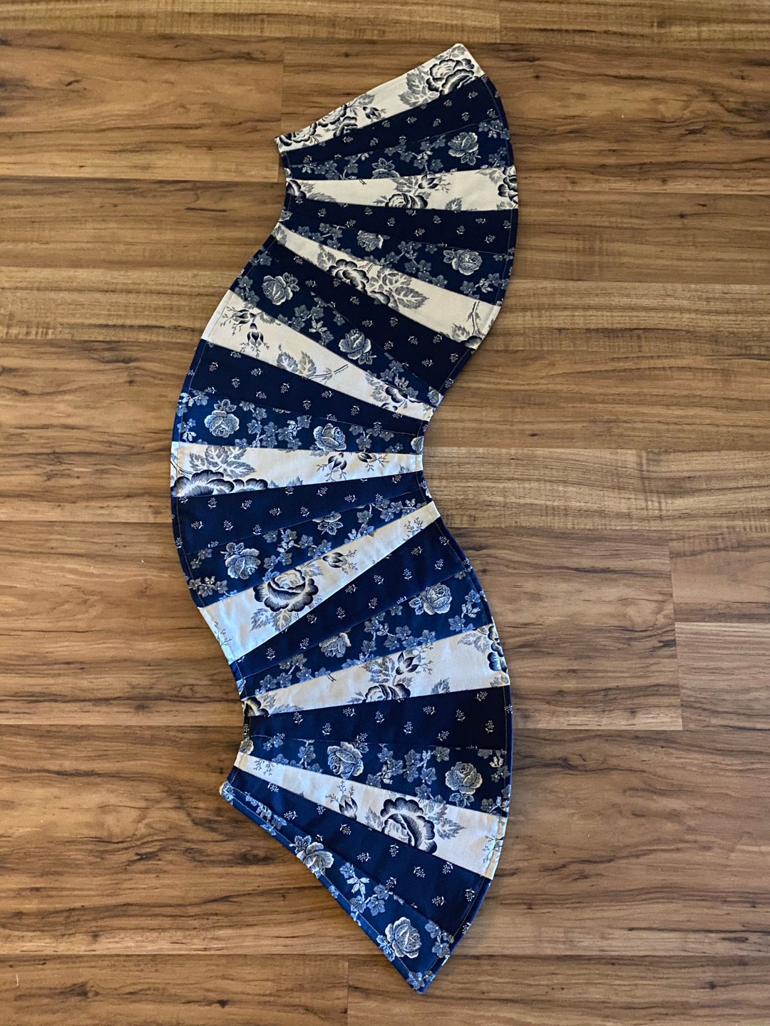 Blue,cream Color Table Runner,curved,traditional,quilted Etsy