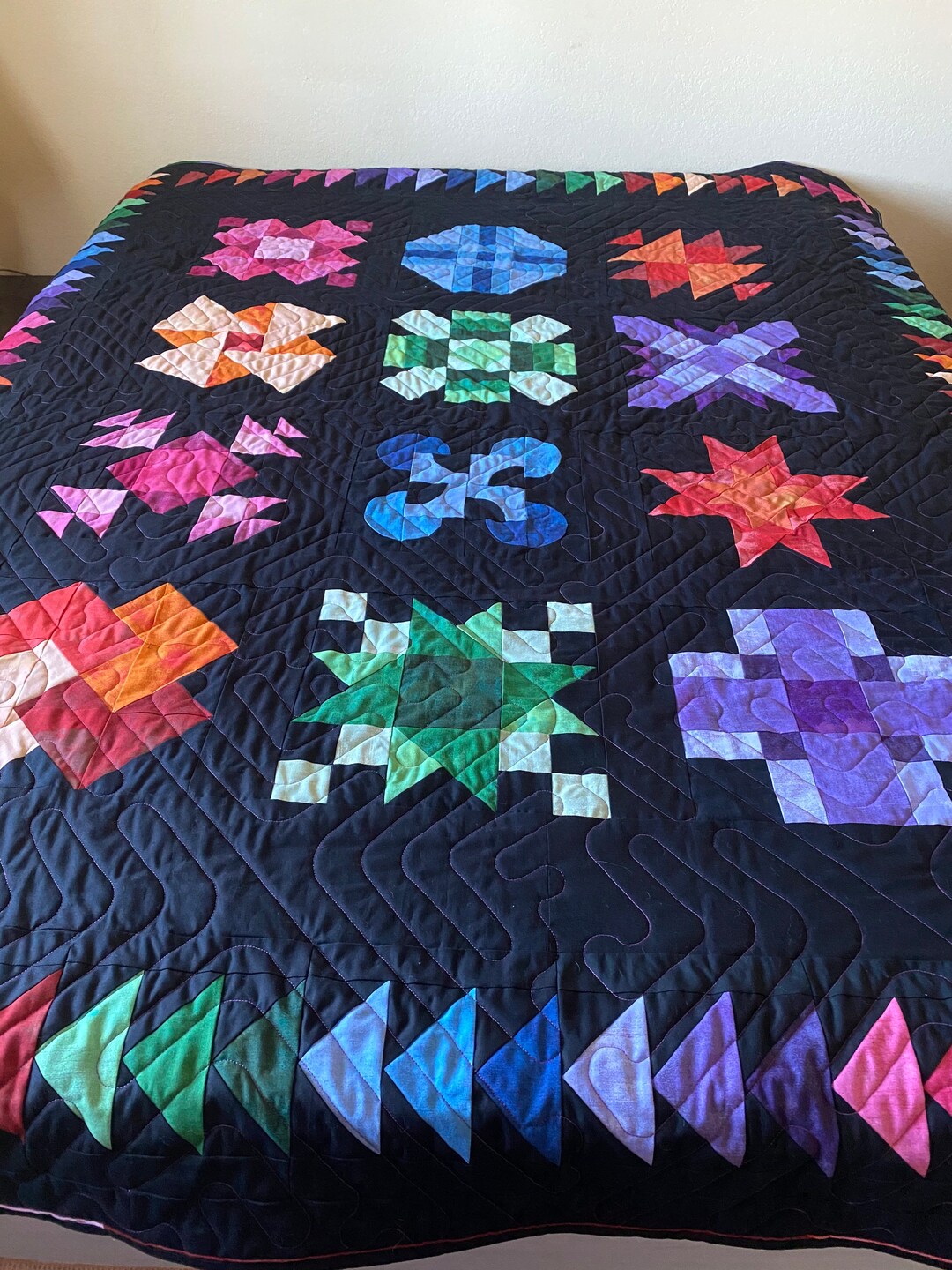 Multicolored Black Background Quilt, Throw, Twin Etsy