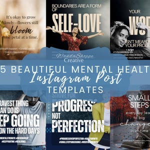 35 Mental Health Instagram Post Templates | Canva Social Media Bundle for Therapists, Coaches, Counselors, Psychologists | Self-Care & Reel