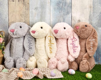 Personalized Embroider Bunny Rabbit,Easter Bunny Doll,Plush Birthday Bunny,Newborn Baby Gift,Flower Girl Gift,Christmas Gift For Kid