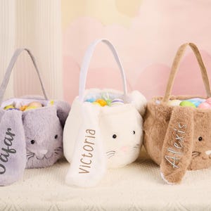 Personalisierter Plüsch-Osterkorb, bestickter Ostereimer, Kinder-Häschenkorb mit Namen, individuelle Ostertasche, Ostergeschenk für Kinder, Mädchen, Jungen