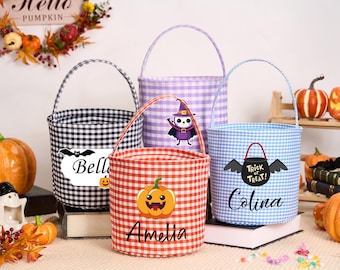 Aangepaste trick-or-treat-emmer, pompoenemmer voor kinderen, Halloween-snoepmand, naampompoentas, Halloween-draagtas voor kinderen, Halloweencadeaus, cadeau voor kinderen