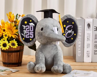 Custom Graduation Elephant Stuffed Animal with Name,Personalized Graduation Elephant,2025 Graduation Plush Elephant,Graduation Keepsake