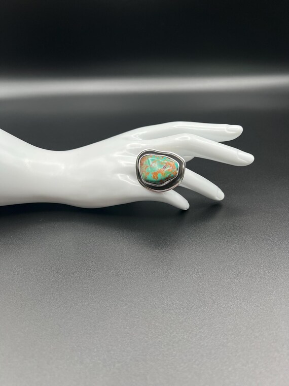 Large Chunky Turquoise Statement Ring Set in Ster… - image 7