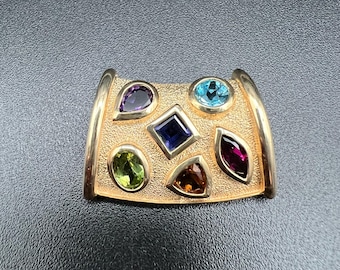 Vintage 14kt Gold Slide/Pendant with 6 Colorful Gemstones