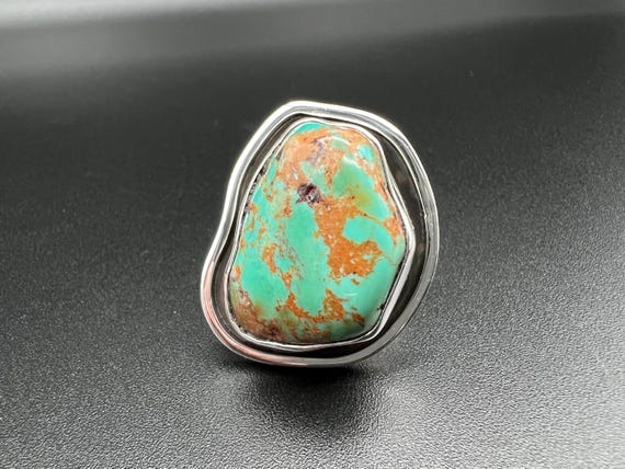 Large Chunky Turquoise Statement Ring Set in Ster… - image 1