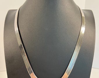 Italian Sterling Silver Herringbone Statement Necklace - 24 Inch