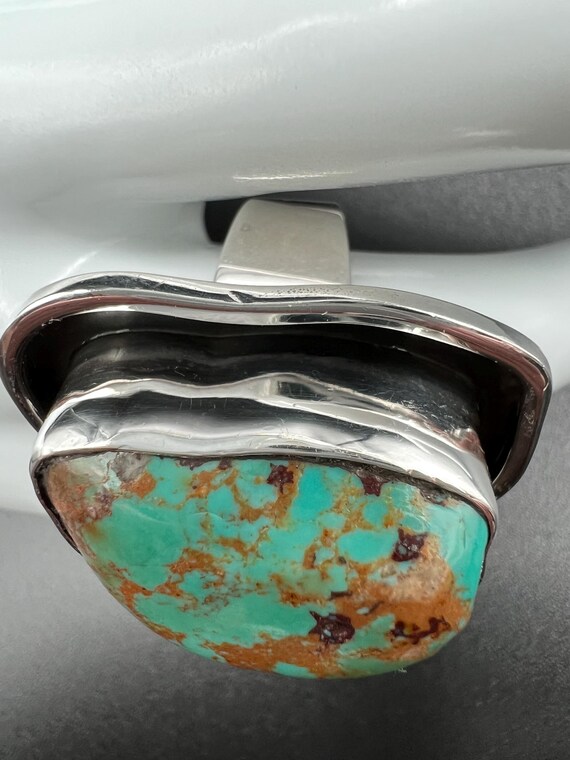 Large Chunky Turquoise Statement Ring Set in Ster… - image 3
