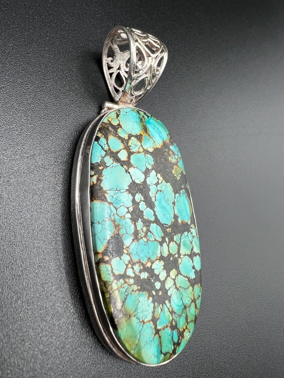 Large Statement Turquoise Pendent in Sterling Sil… - image 3