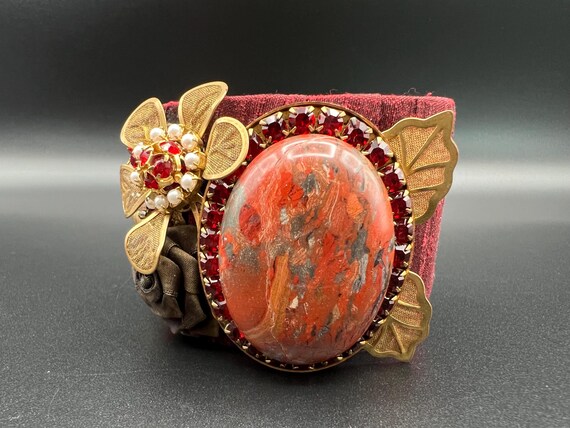 Statement Cuff Bracelet with Large Jasper Stone F… - image 2