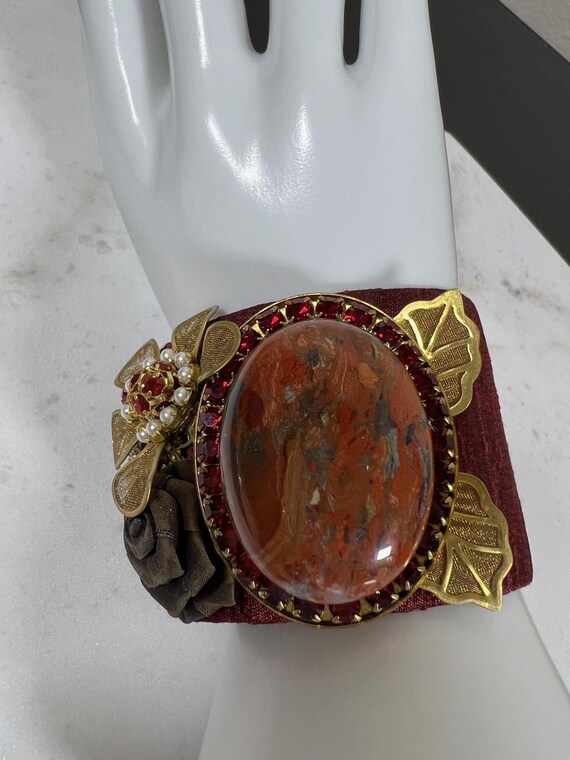 Statement Cuff Bracelet with Large Jasper Stone F… - image 9