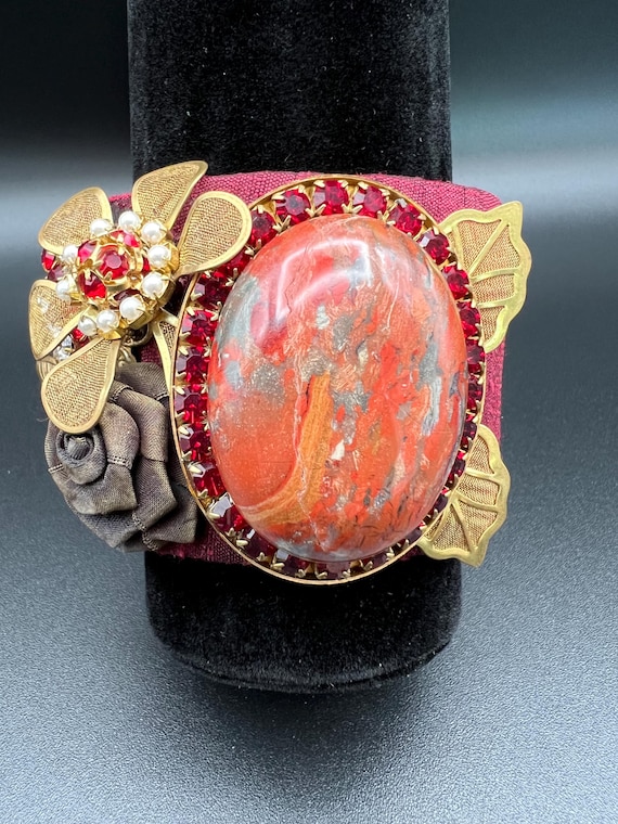 Statement Cuff Bracelet with Large Jasper Stone F… - image 1