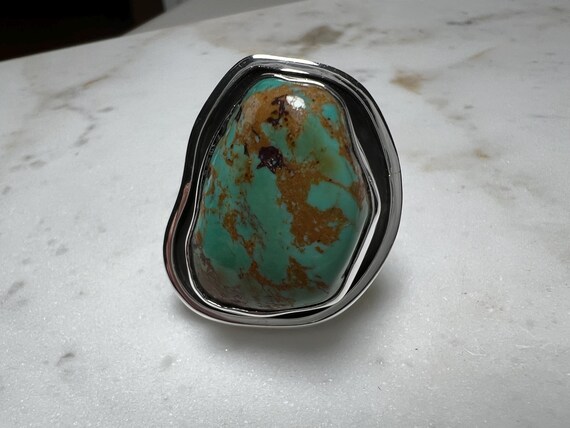 Large Chunky Turquoise Statement Ring Set in Ster… - image 4