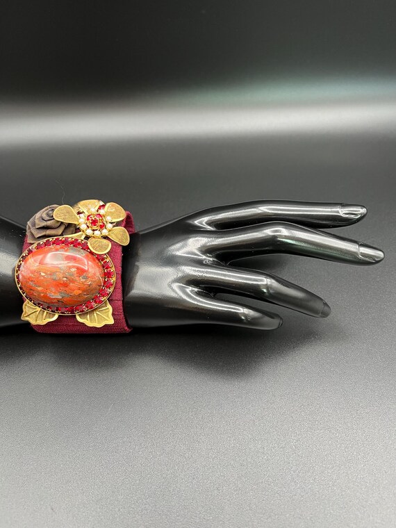 Statement Cuff Bracelet with Large Jasper Stone F… - image 3