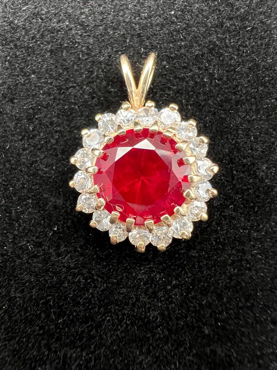 Ruby Pendent Framed with Sparkling Bright Rhinest… - image 1