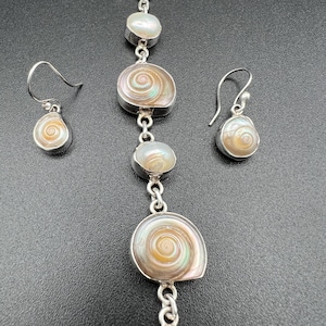 Vintage Faux Shell & Pearl Sterling Silver Bracelet Earring Set
