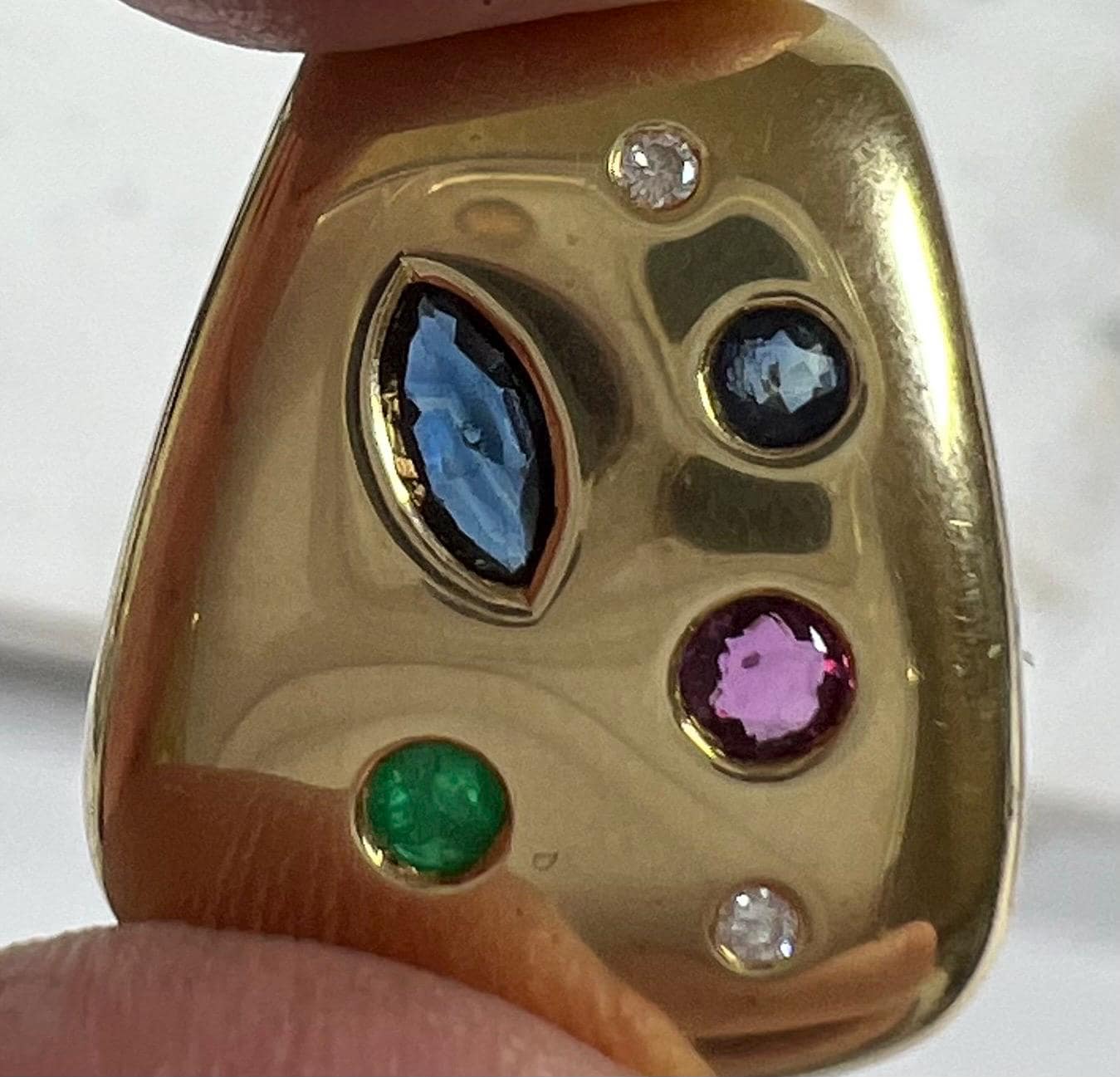 Vintage Franz Breuning 14Kt Yellow Gold Pendant with Gemstones and Diamonds